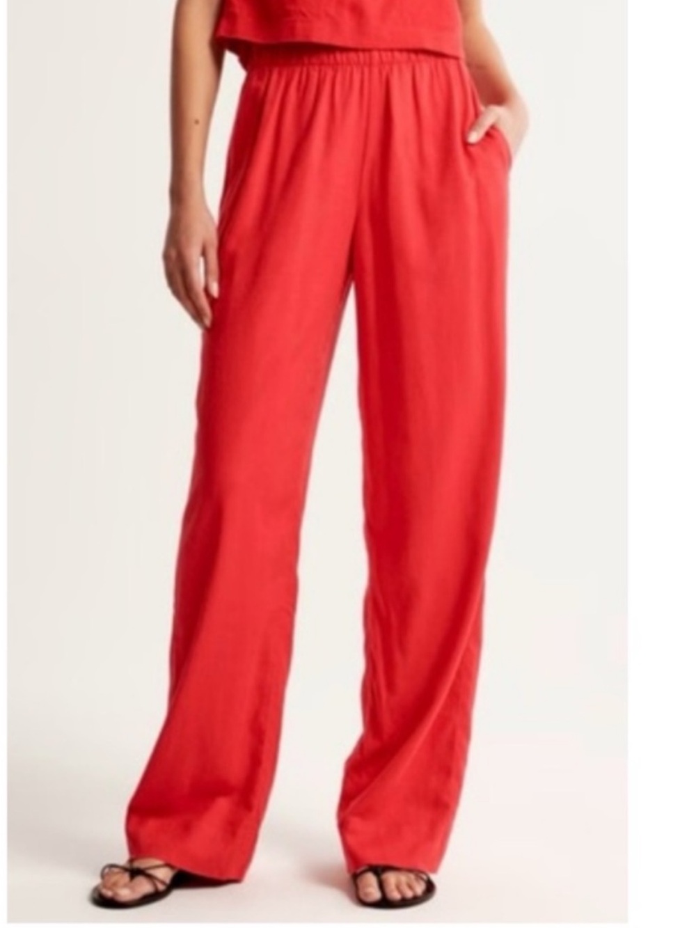 Abercrombie & Fitch Wide Leg Lined Linen Blend Pull On Pant